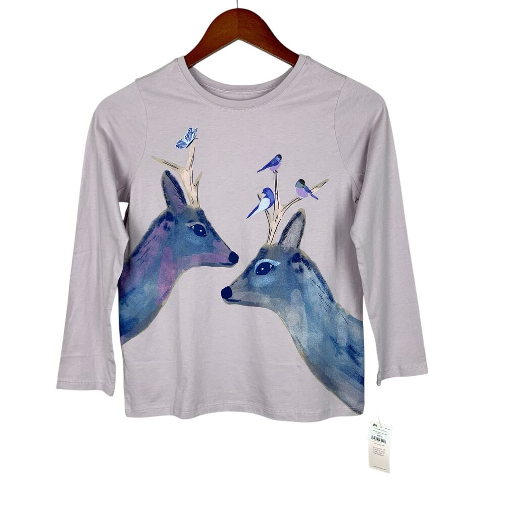 New Tea Collection Darling Deers Top Long Sleeve Shirt Cotton Purple Girls 12